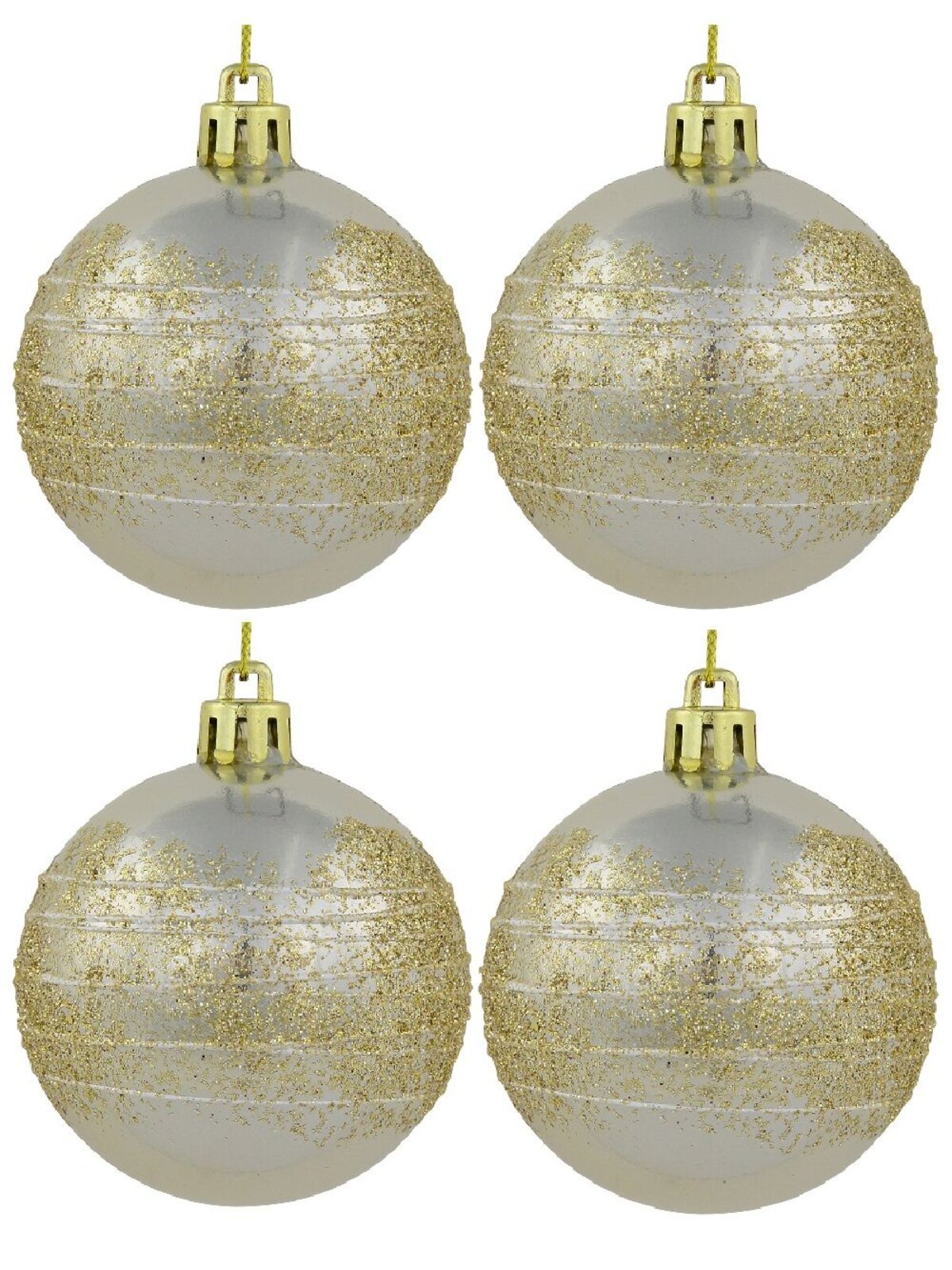 Champagne Pearl Baubles With Gold Glitter & White Stripes - 12 x 60mm