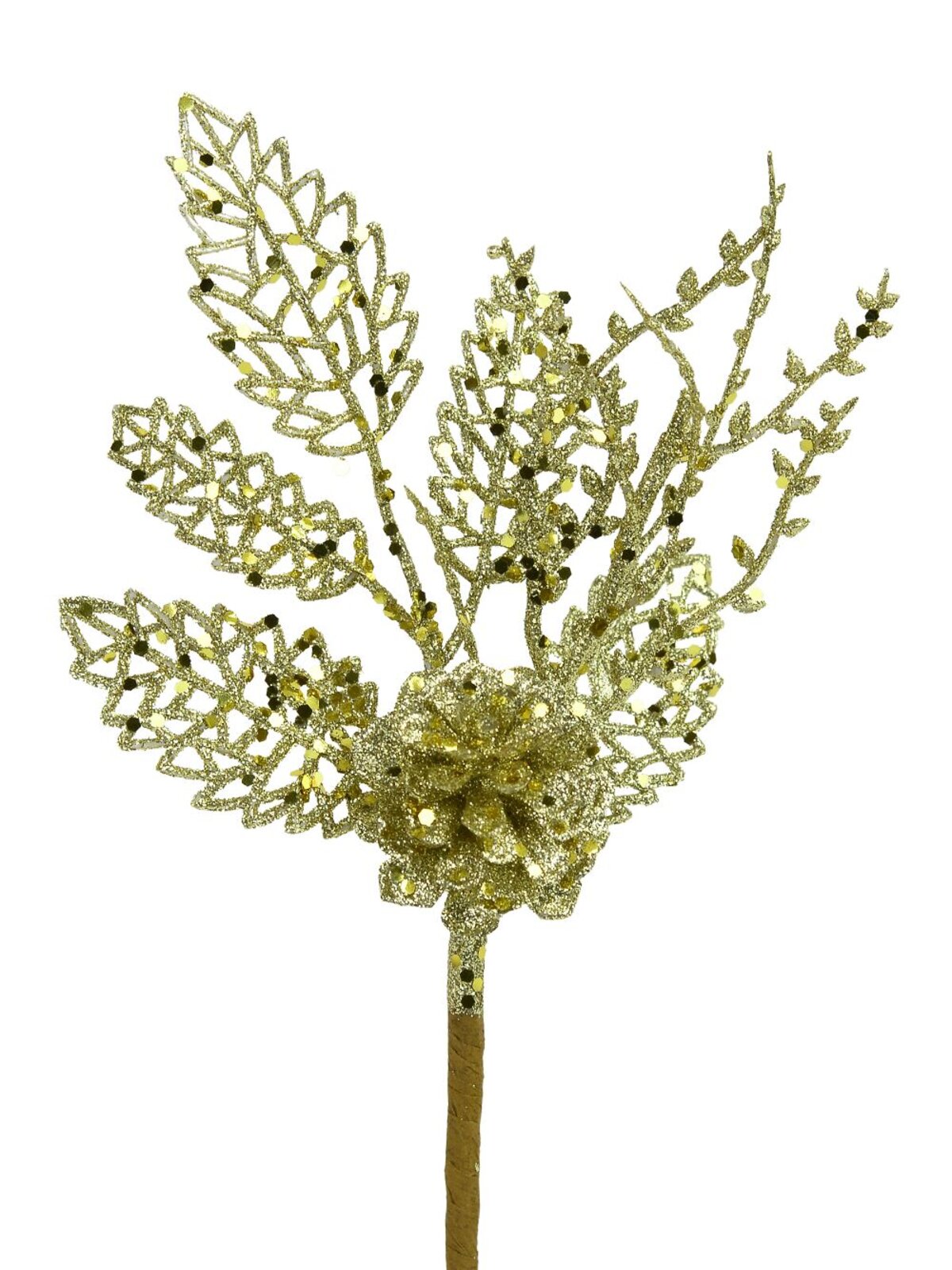 Champagne Pine Cone & Holly Leaf Pick - 10cm