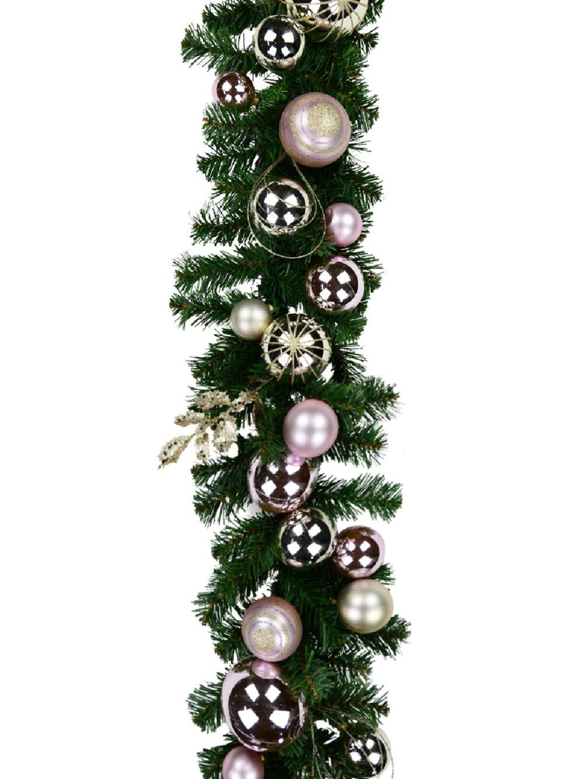 Champagne & Pink Bauble Decorated Garland With Ribbon - 2.7m
