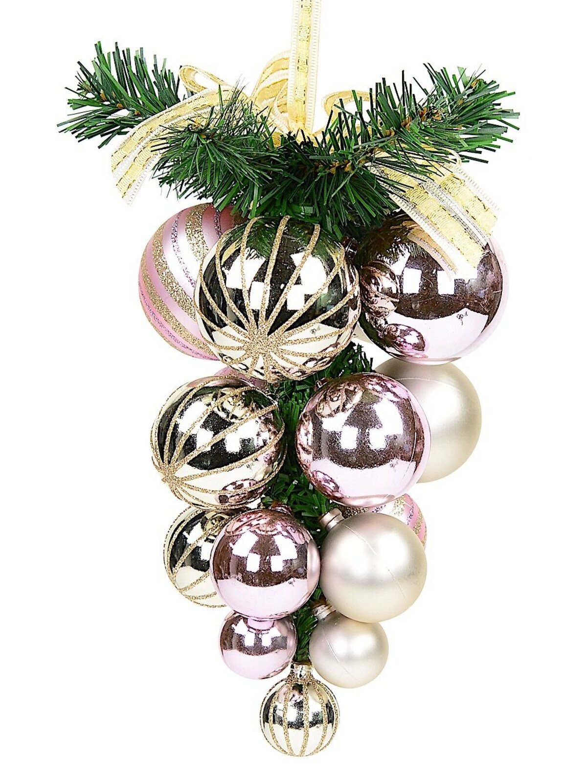 Champagne & Pink Grape Clustered Baubles Hanging Decoration - 22cm
