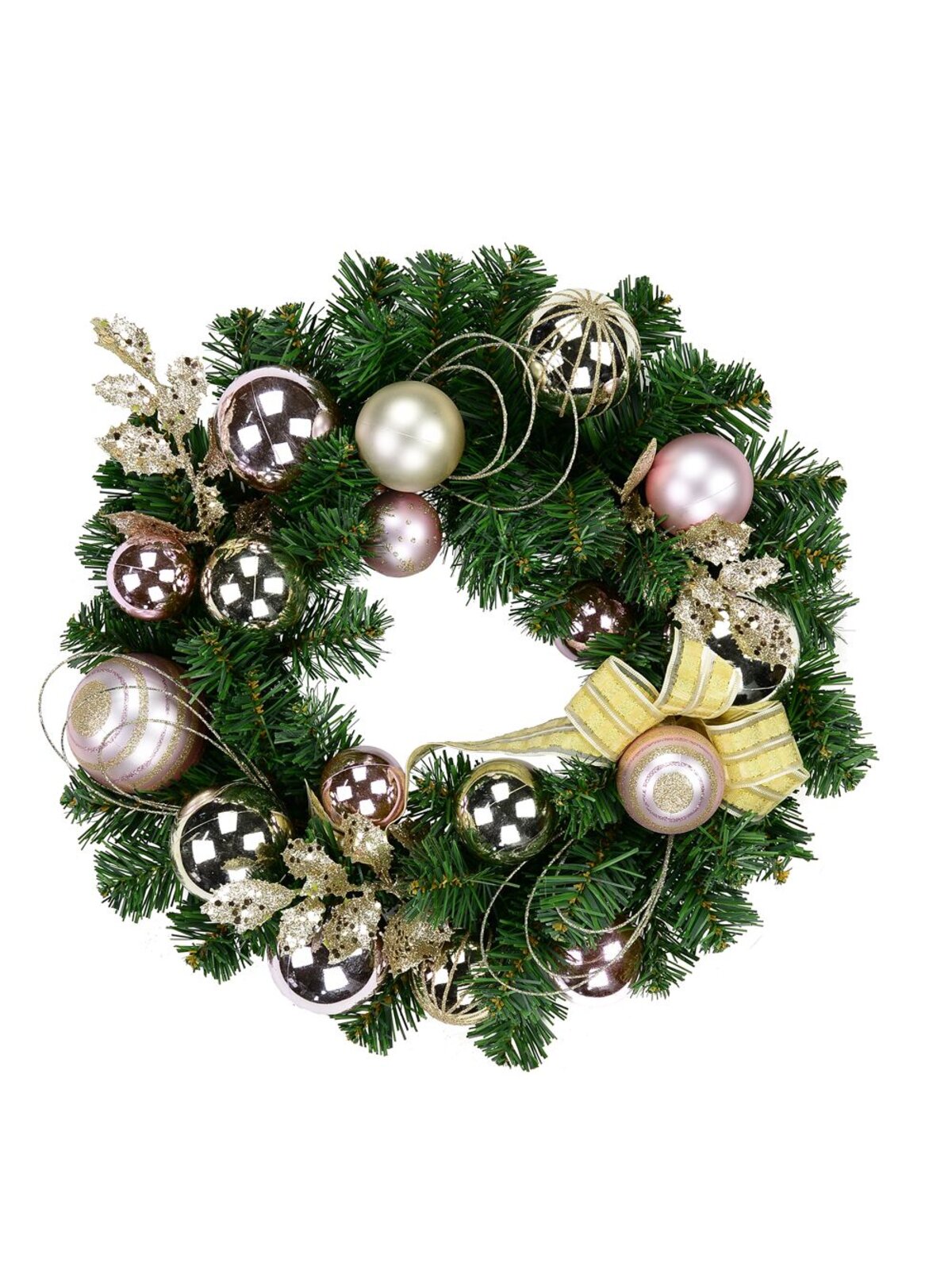 Champagne & Pink Wreath With Ribbon - 48cm