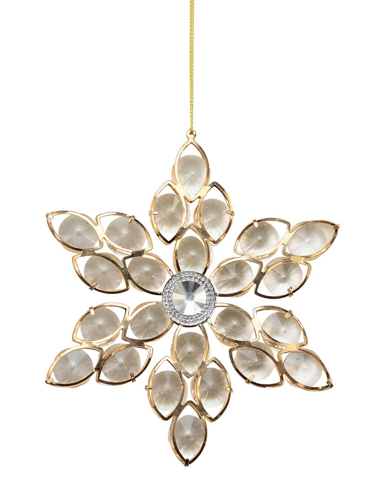 Champagne Star Snowflake Encrusted Diamante Hanging Ornament - 14cm