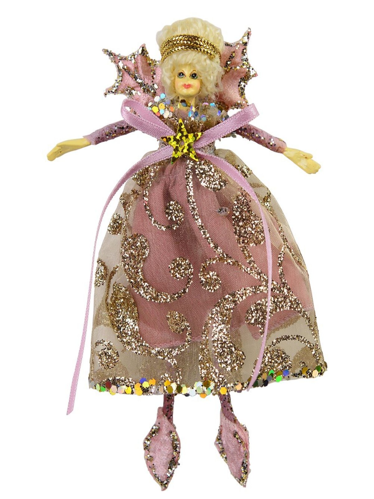 Christmas Fairy Hanging Ornament With Dusty Pink Wings - 15cm