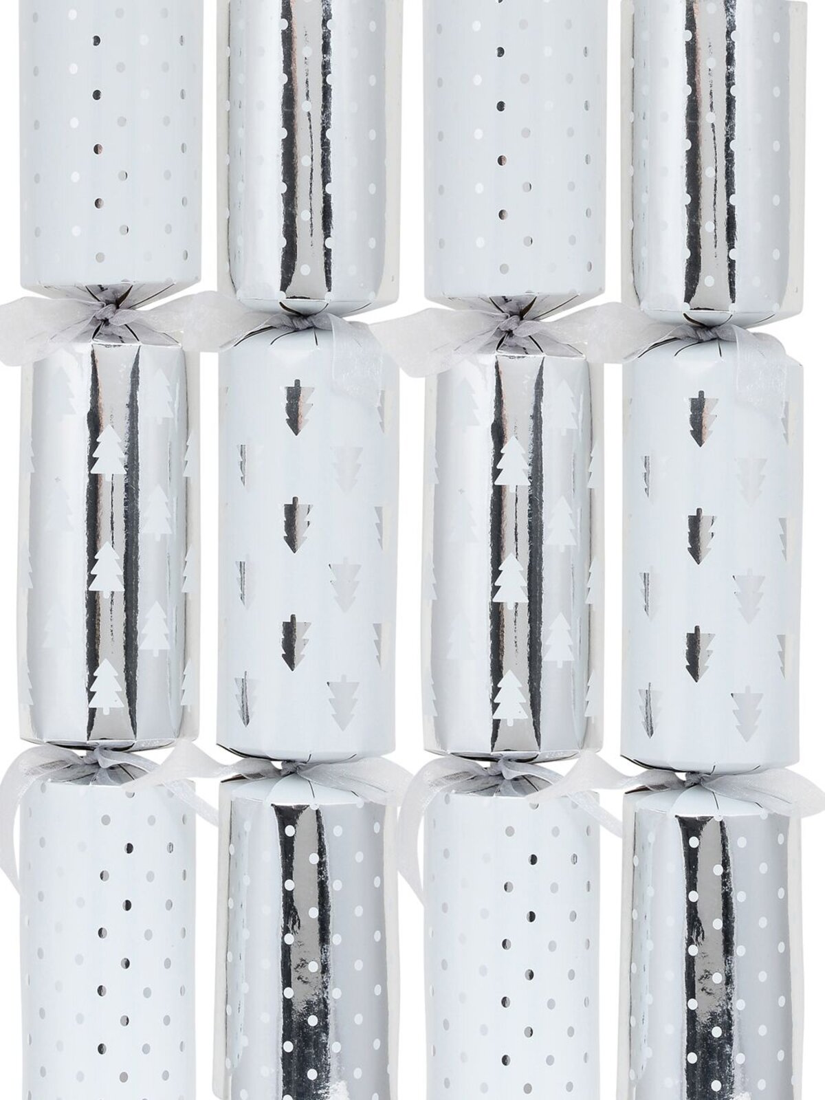 Christmas Jingle Shiny Silver & White Tree & Dots Pattern Bon Bons - 10 x 34cm