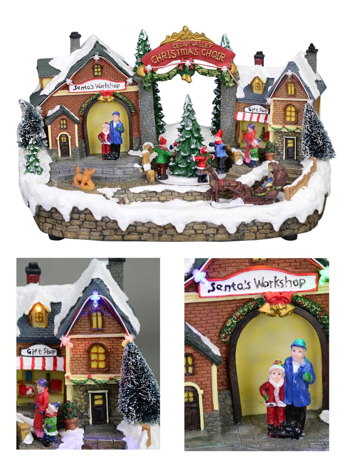 Christmas Village Scene With Santa's Workshop & Moving Children - 33cm