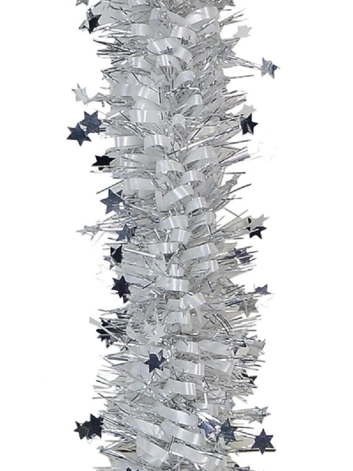 Classic 4ply Silver Star & Loop Fir Christmas Tinsel Garland | 2.7m x 90mm
