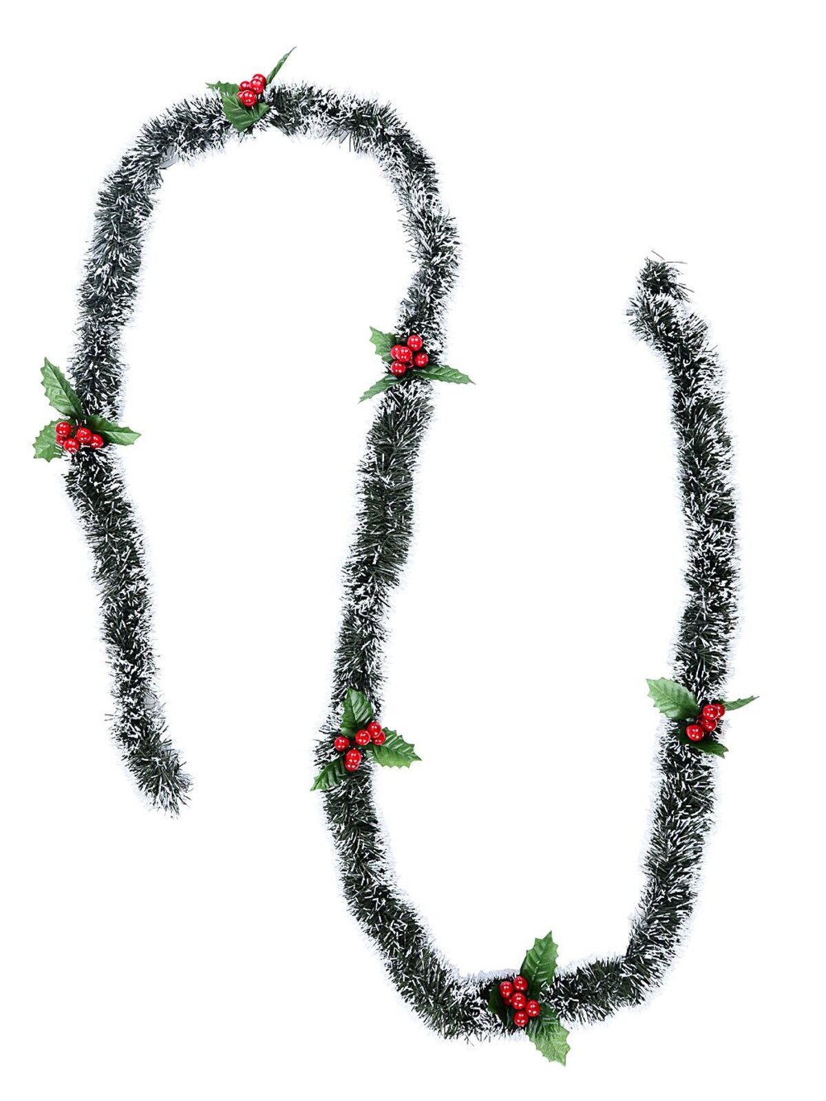 Classic 5ply White Tip Fir Holly & Berry Christmas Tinsel Garland | 2.7m x 70mm