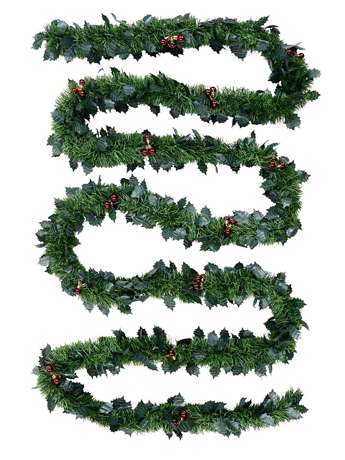 Classic 8ply Holly & Red Berries Fir Christmas Tinsel Garland | 5m x 90mm