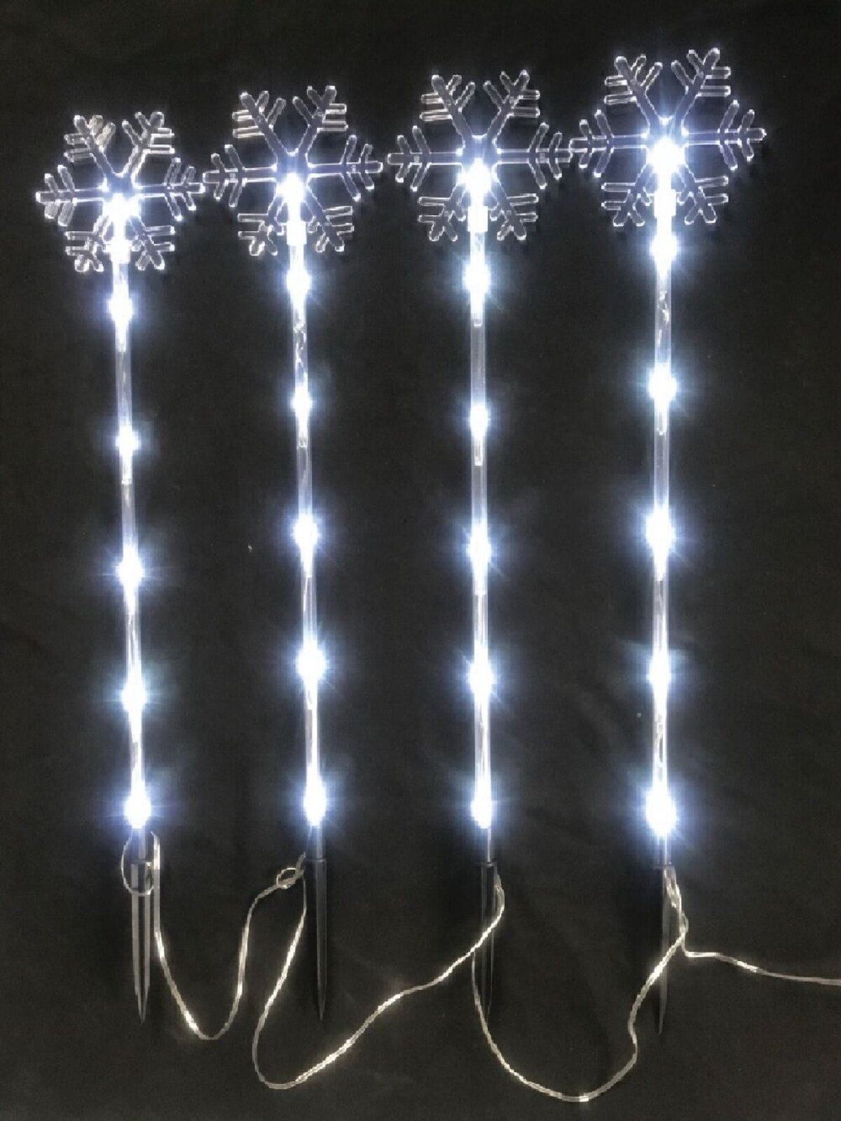 Cool White LED Snowflake On A Pole Garden Christmas Path Lights - 4 x 49cm