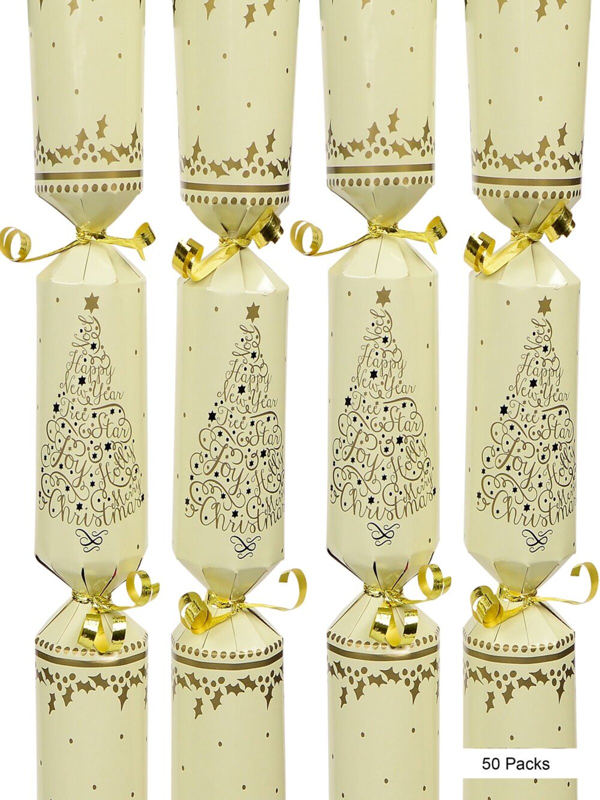 Cream With Assorted Phrases Christmas Tree Bon Bons - 28cm x 50 Pack