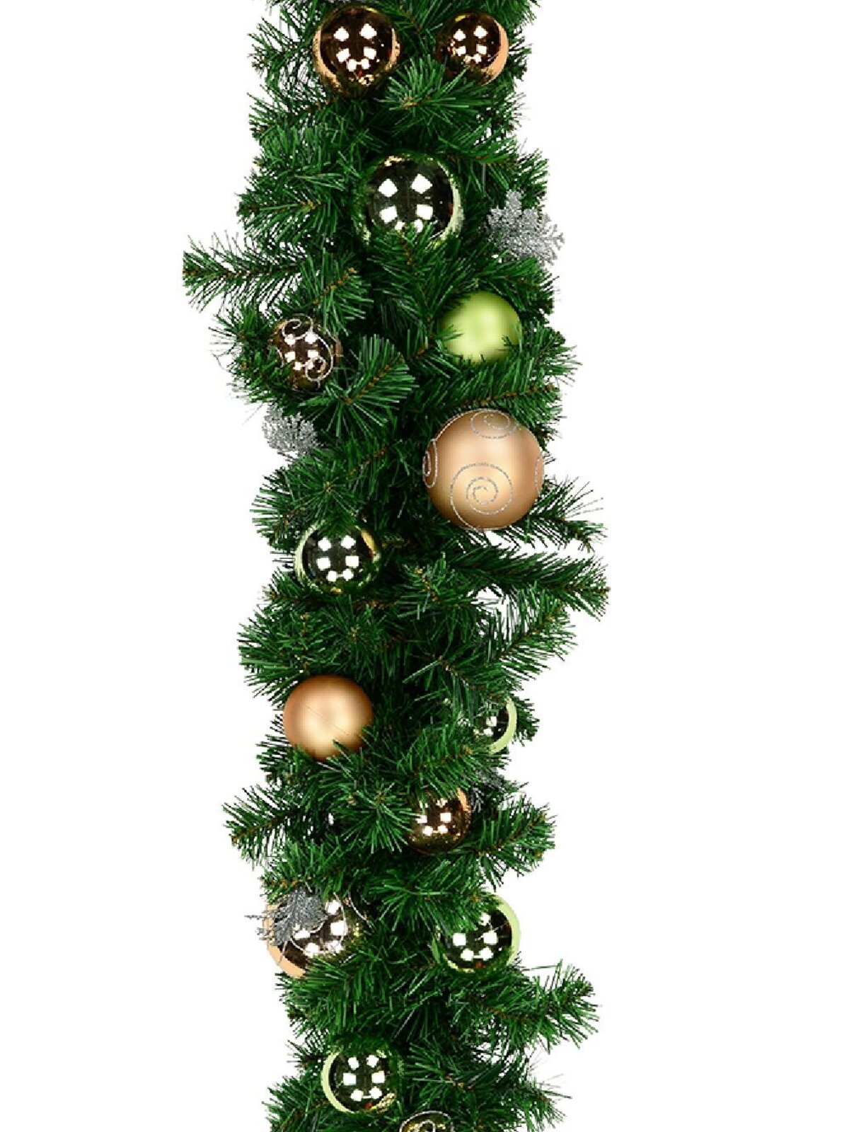 Decorated Antique Mint & Rose Gold Baubles Pine Christmas Garland - 2.3m