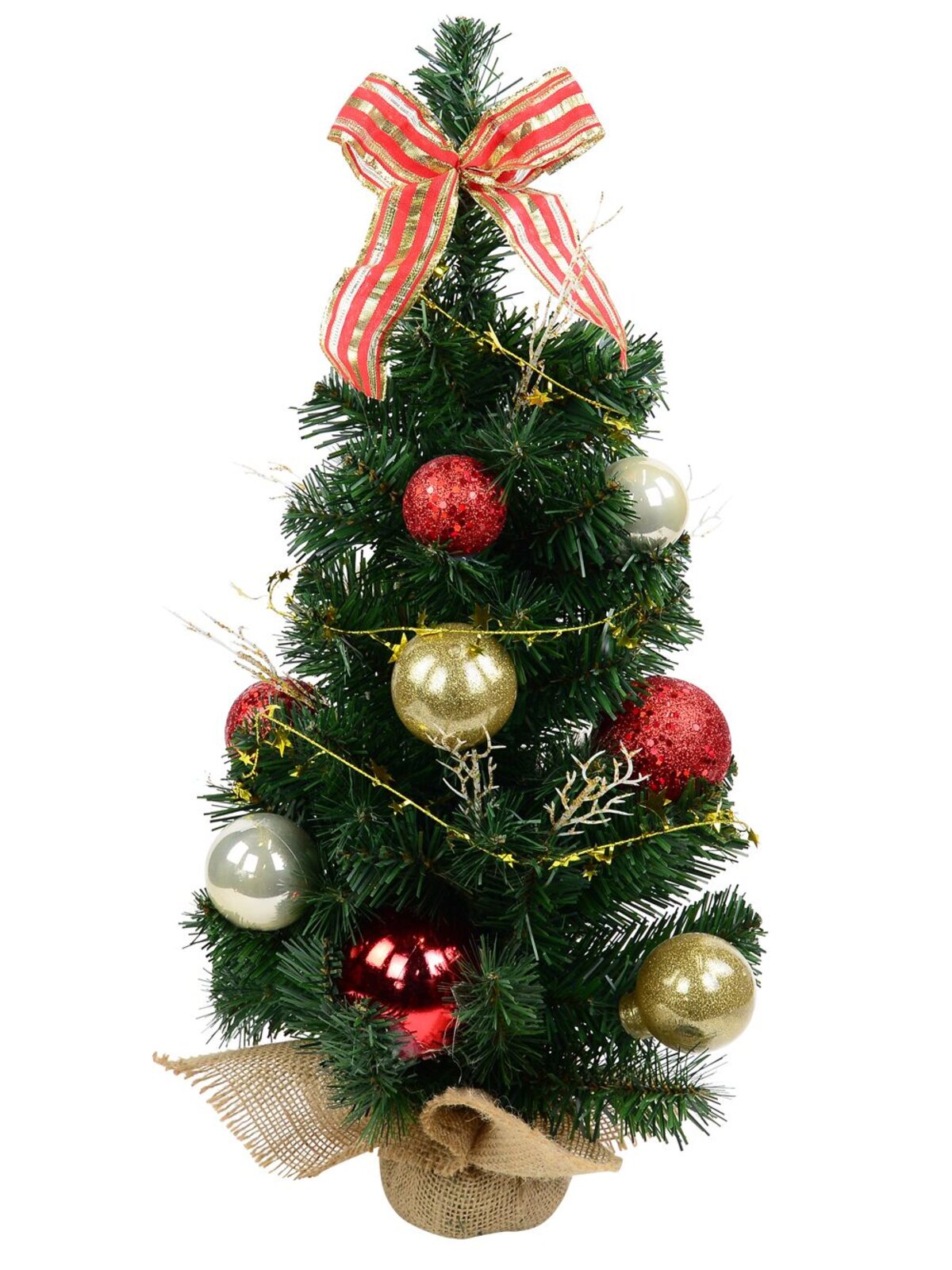 Decorated Red & Gold Bauble, Ribbon & Twigs Pine Table Top Tree - 60cm