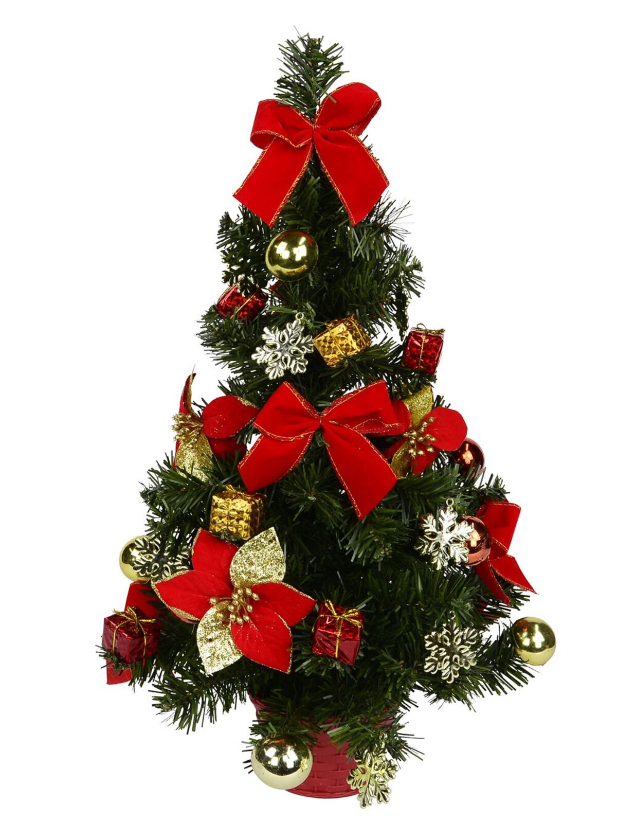 Decorated Red, Green & Gold Mixed Foliage & Floral Pine Table Top Tree - 60cm