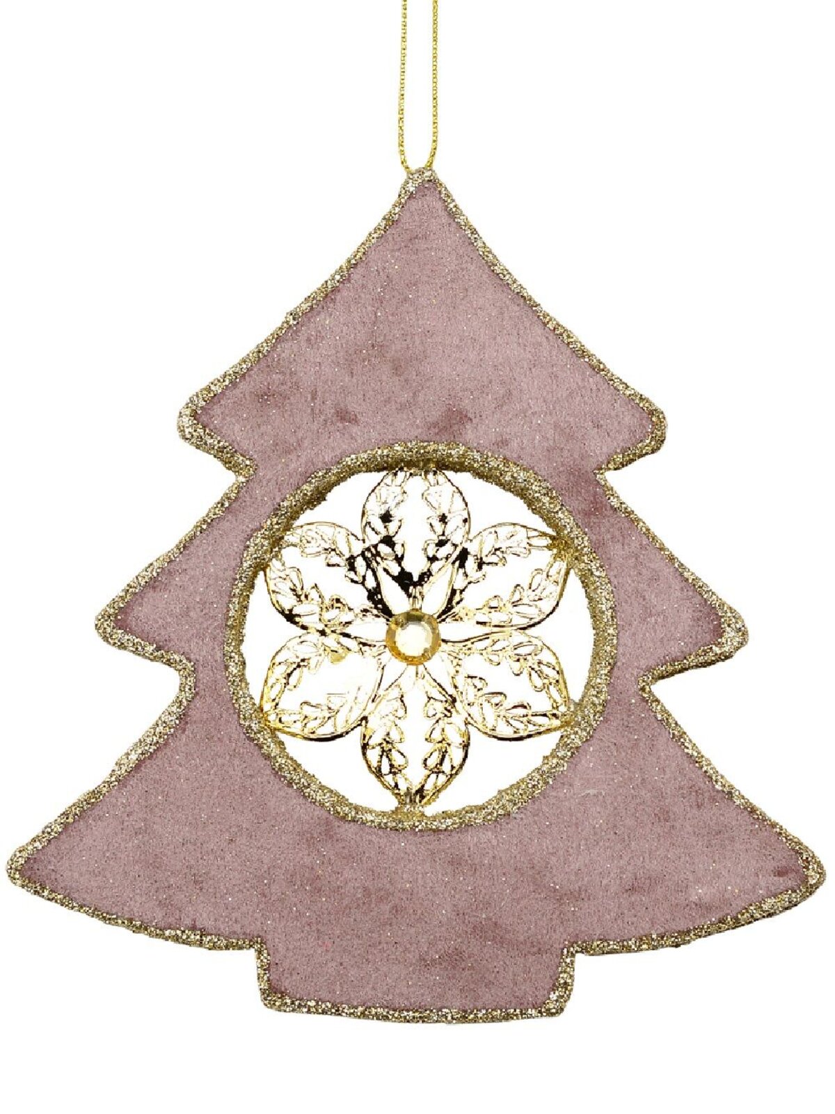Dusty Pink Velvet Christmas Tree With Poinsettia Hanging Decoration - 15cm