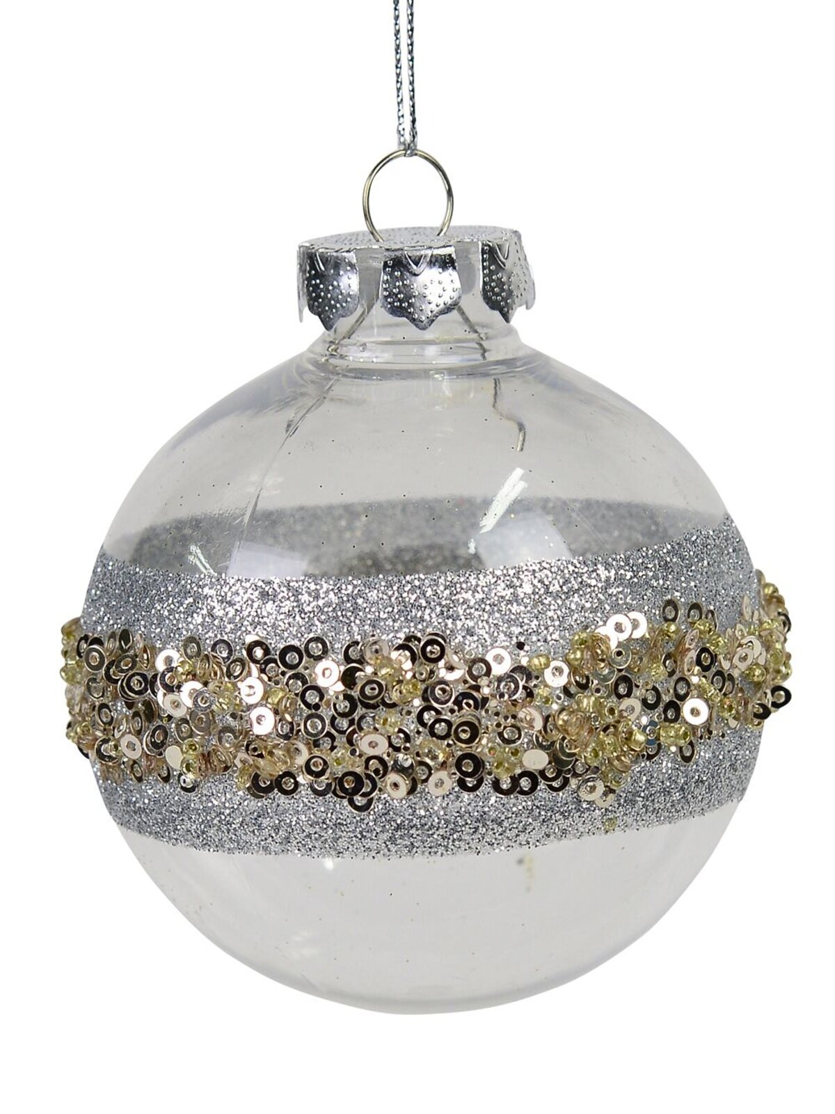 Dynamic Clear Statement Silver Glitter & Gold Sequin Baubles | 80mm