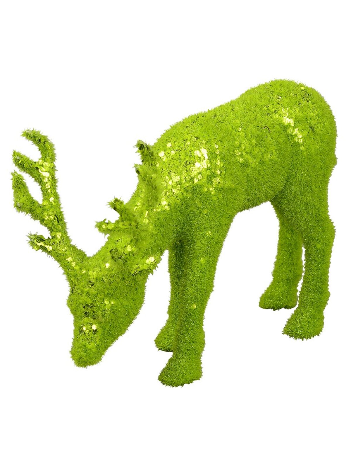 Feeding Lime Green Sequined Forest Reindeer Ornament - 18cm