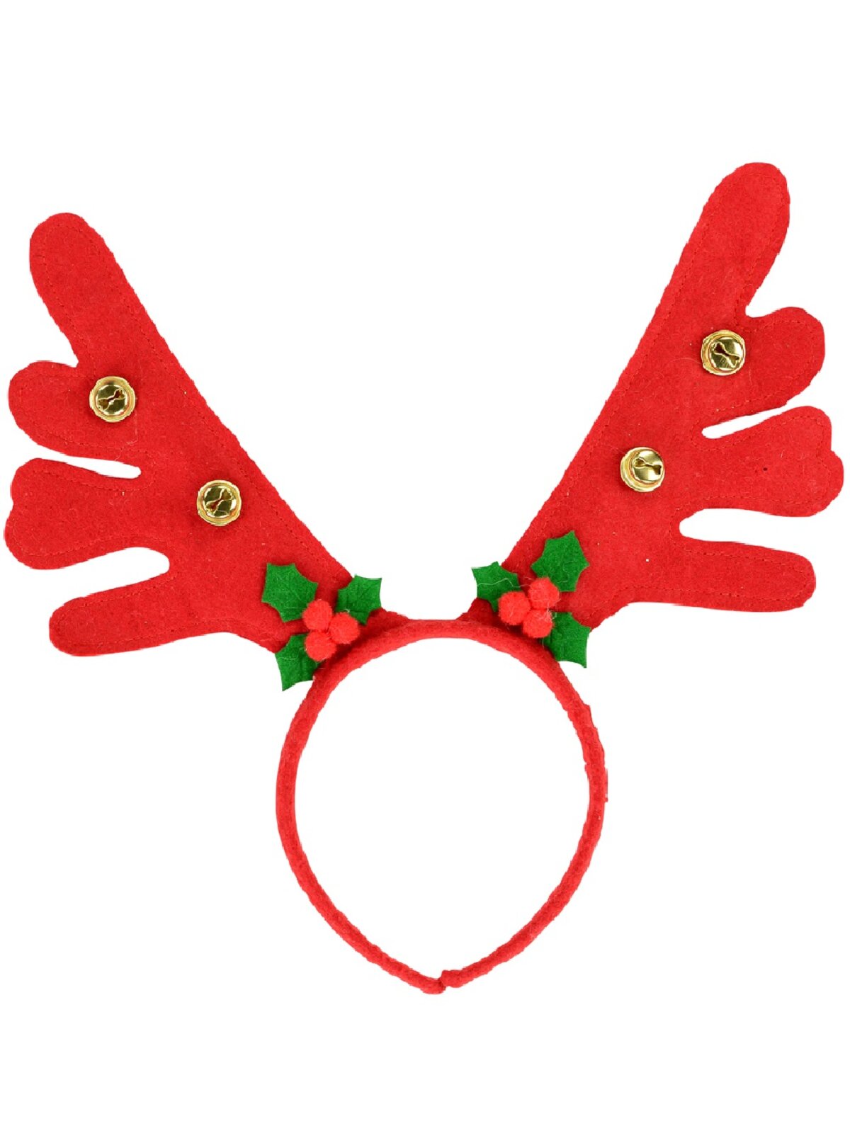 Felt Reindeer Antlers Headband With Mistletoe & Bells - One Size Fits Most