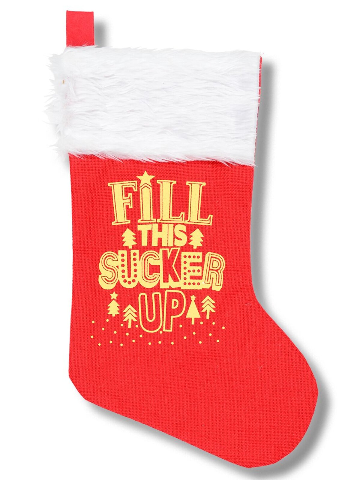 Fill This Sucker Up Red Hessian Christmas Stocking With Faux Fur Cuff | 40cm