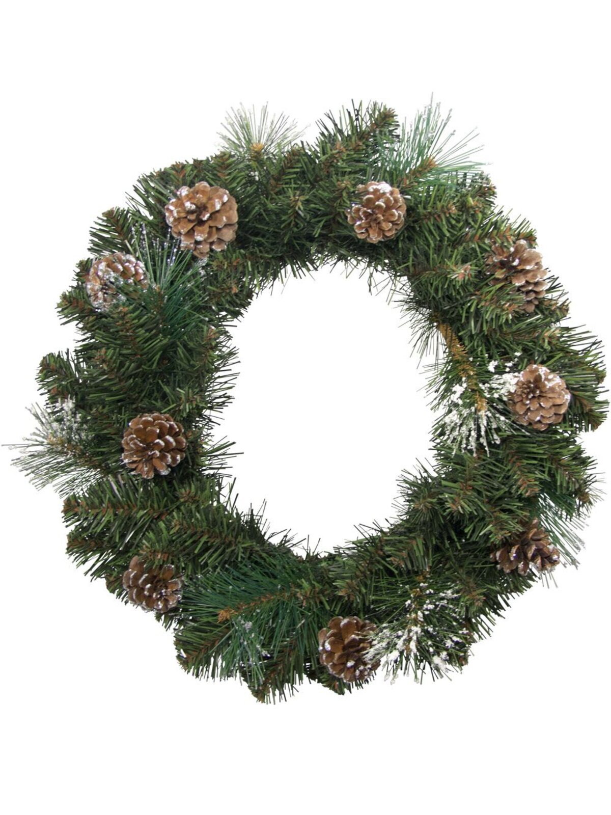 Flocked & Glittered Pine Cone Wreath With 80 Tips - 45cm