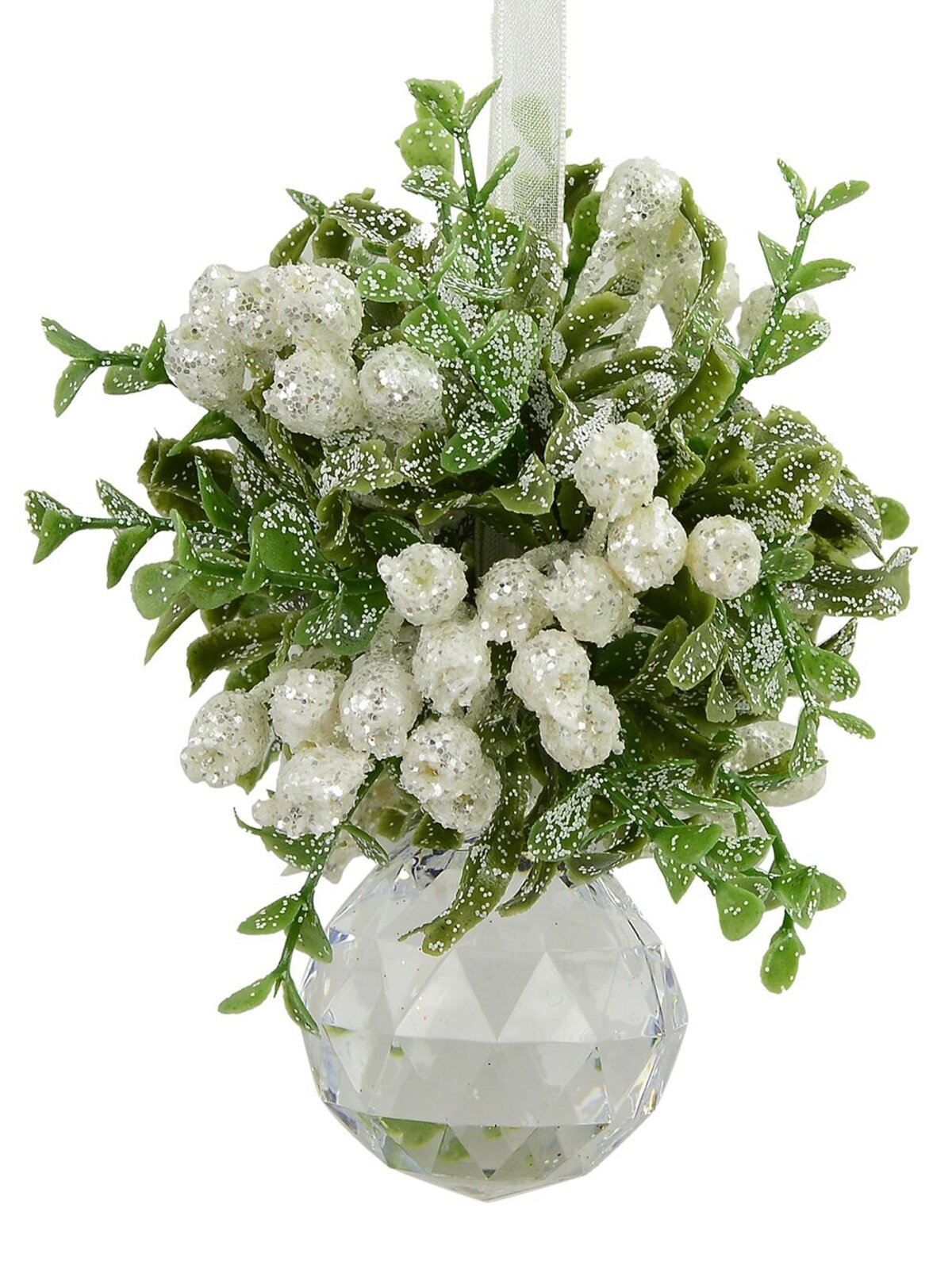 Frosted Mistletoe With Simulant Jewel Christmas Hanging Decoration - 12cm