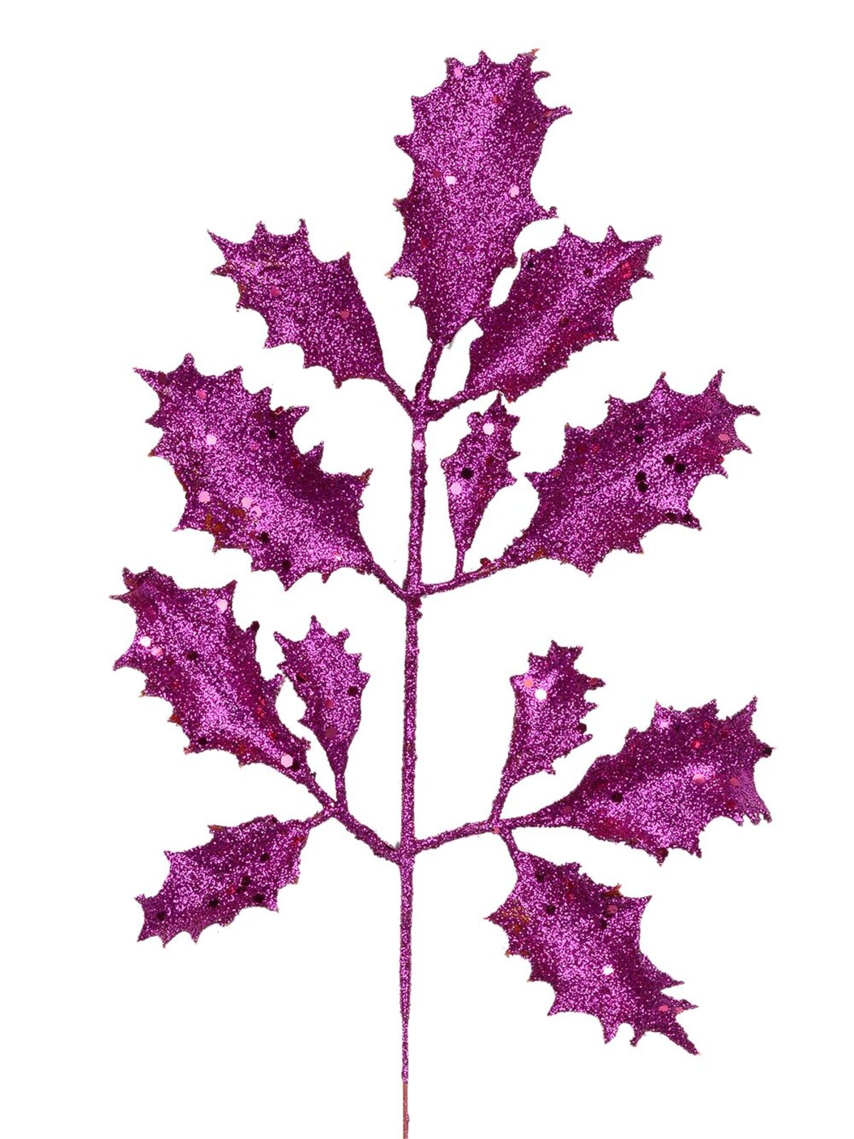 Fuchsia Glitter Holly Leaf Decorative Christmas Floral Pick - 15cm