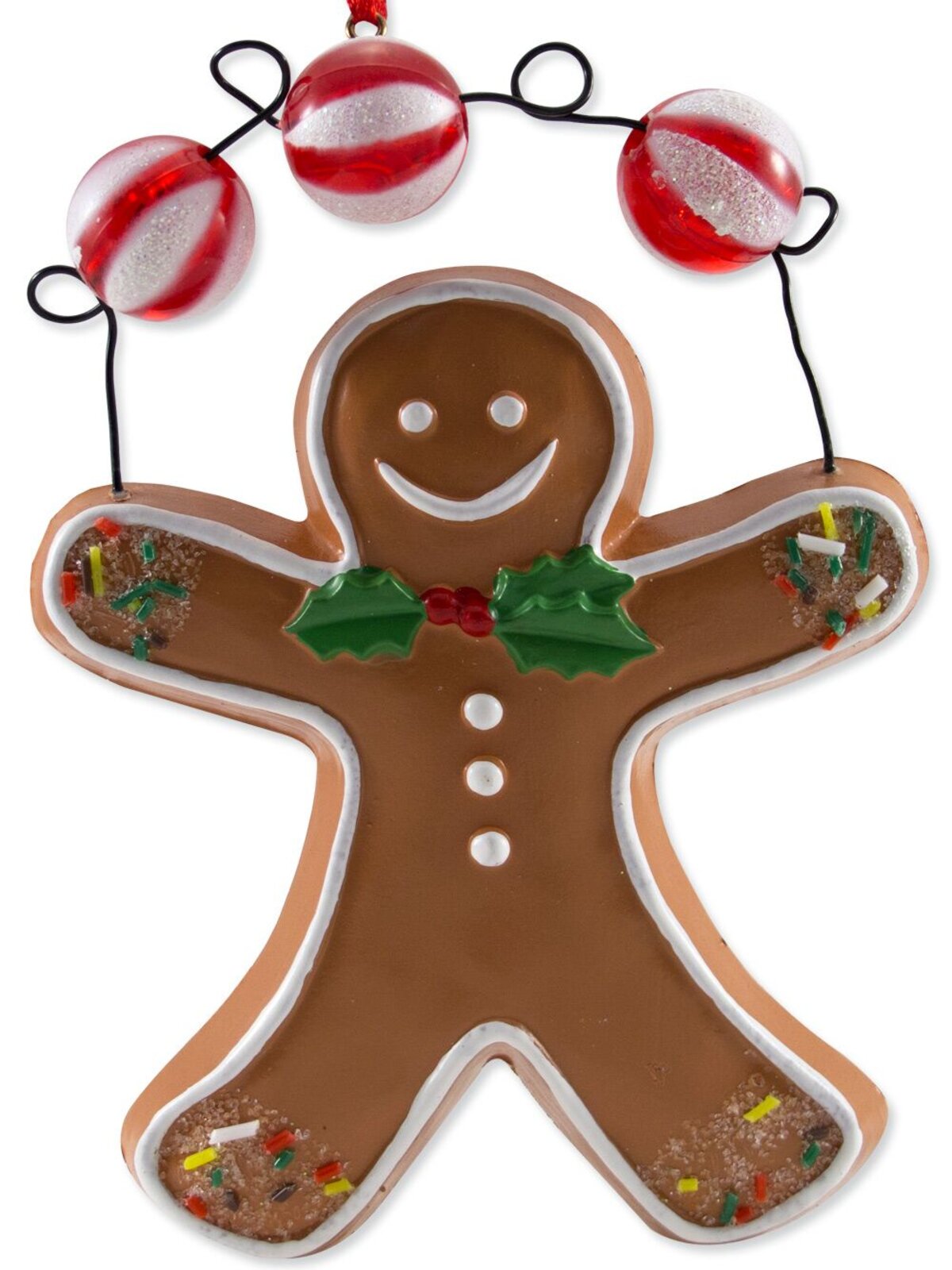 Gingerbread Man With Gumballs Hanging Ornament - 13cm