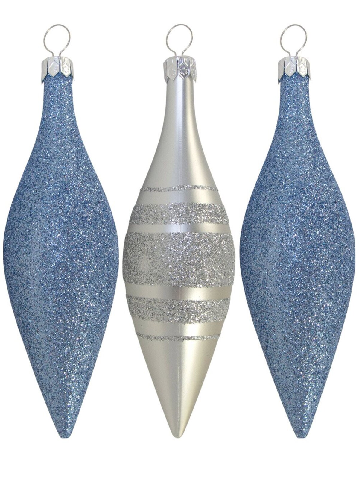 Glittered Silver & Turquoise Pine Cones - 6 x 12cm