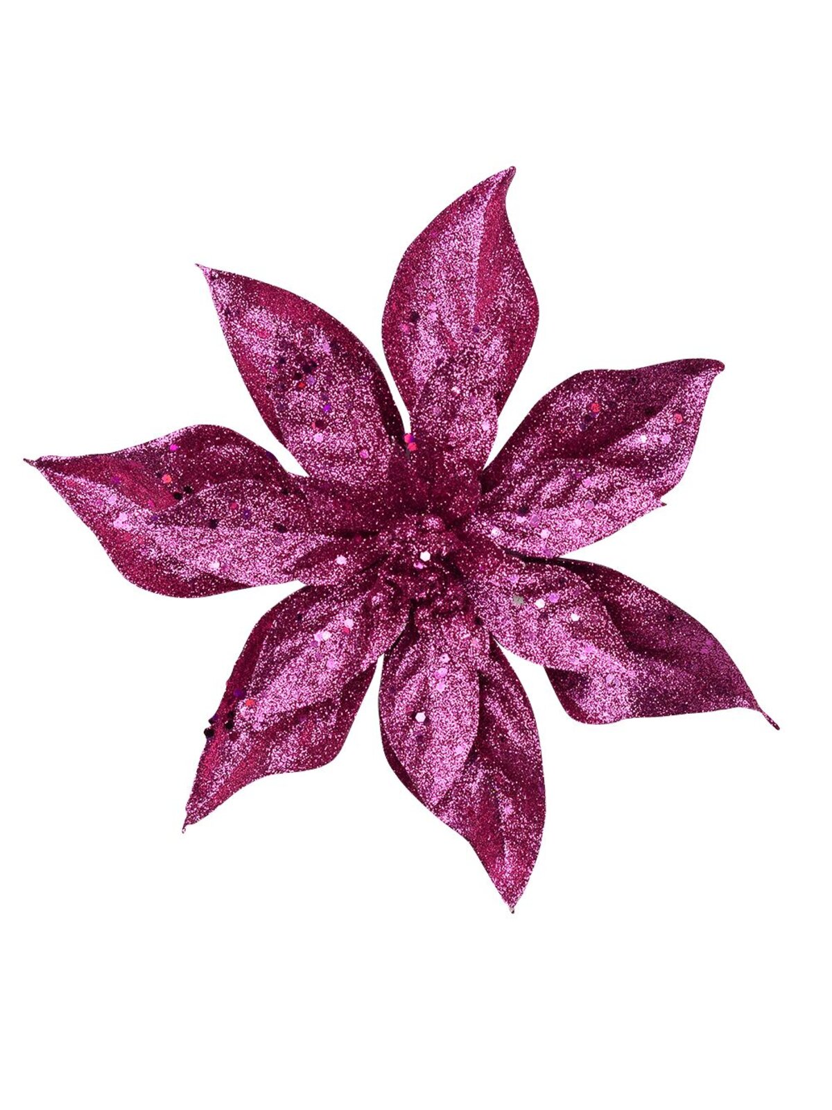 Glittered Stylised Fuchsia Poinsettia Pick - 21cm