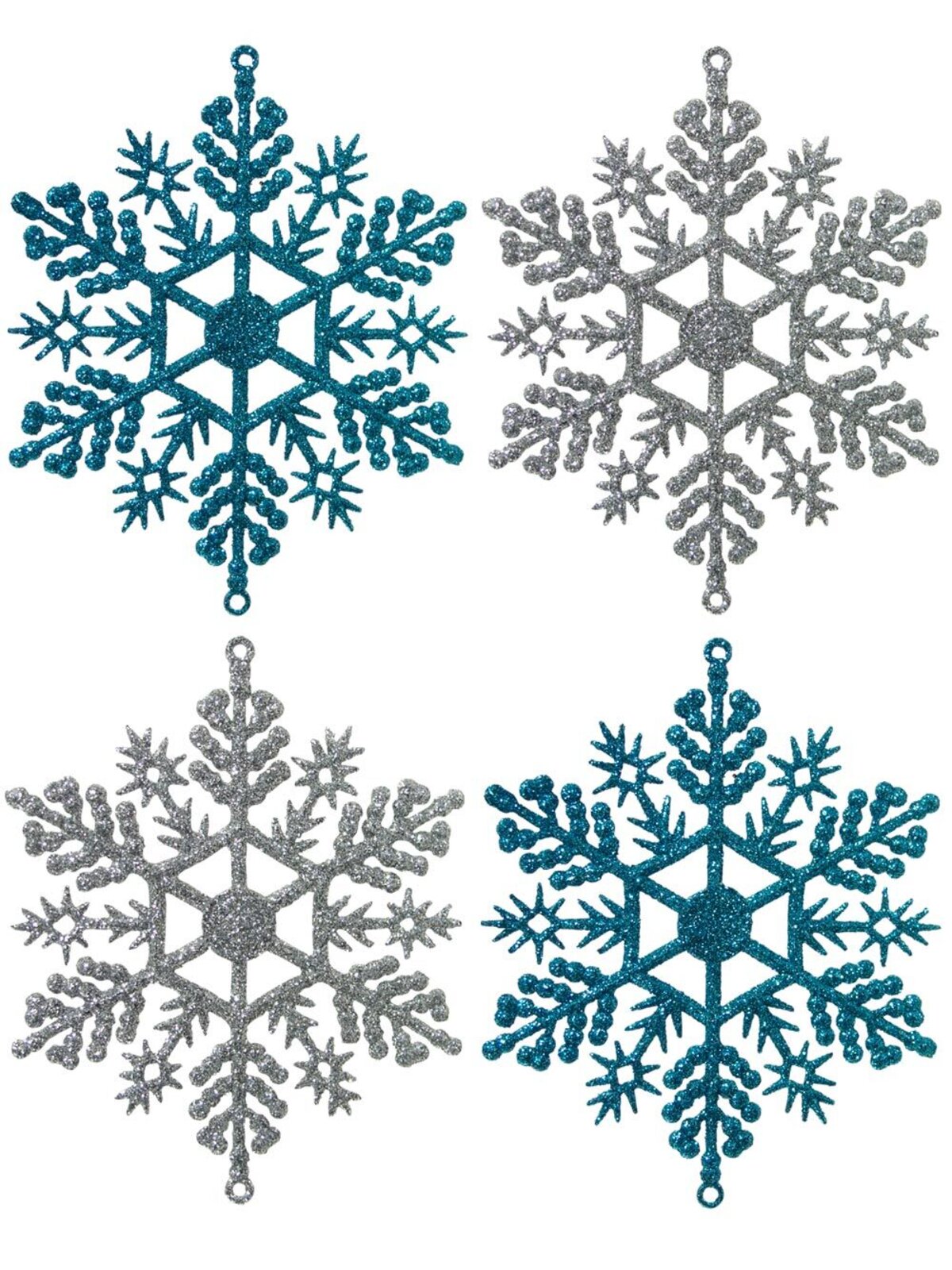 Glittered Turquoise & Silver Snowflake Hanging Decorations - 12 x 10cm