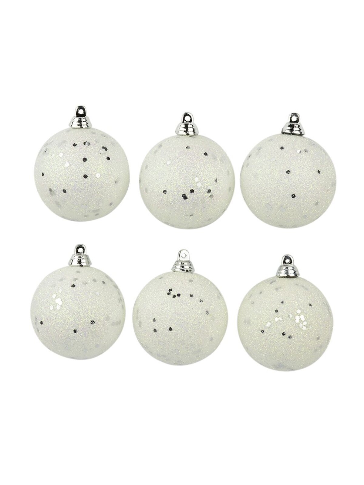 Glittered White With Iridescent Sequin Baubles - 6 x 60mm