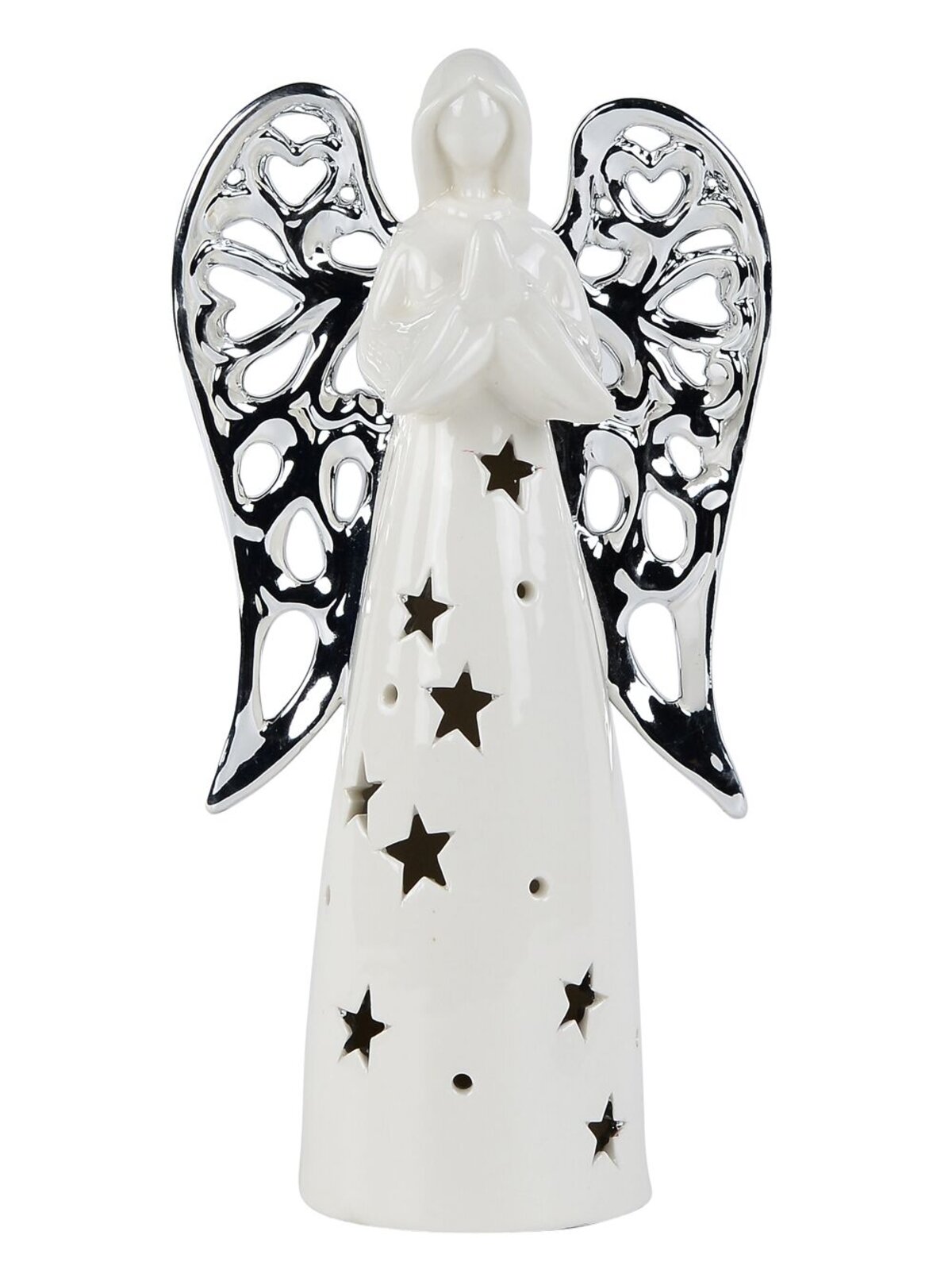 Glorious White Angel With Silver Wings Ceramic Christmas Ornament - 25cm