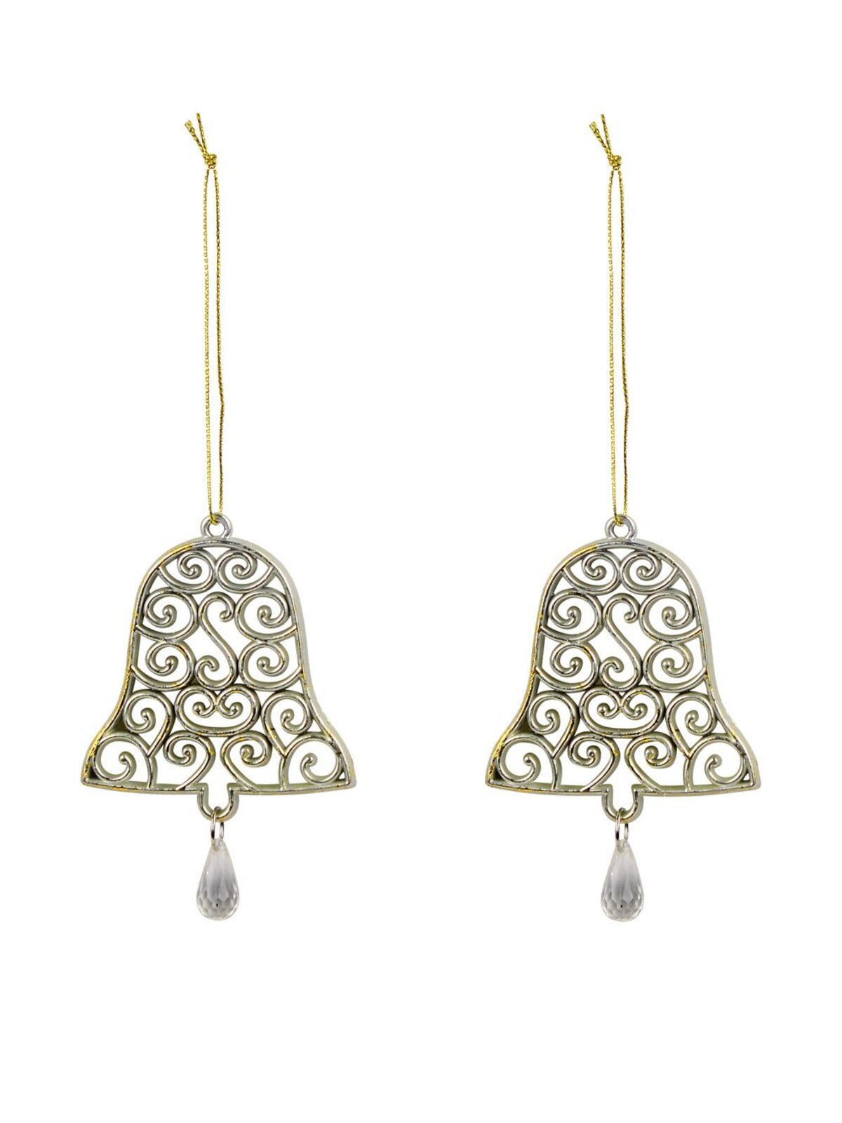 Gold Bell Shape Swirl Design Christmas Tree Hanging Decorations - 2 x 12cm
