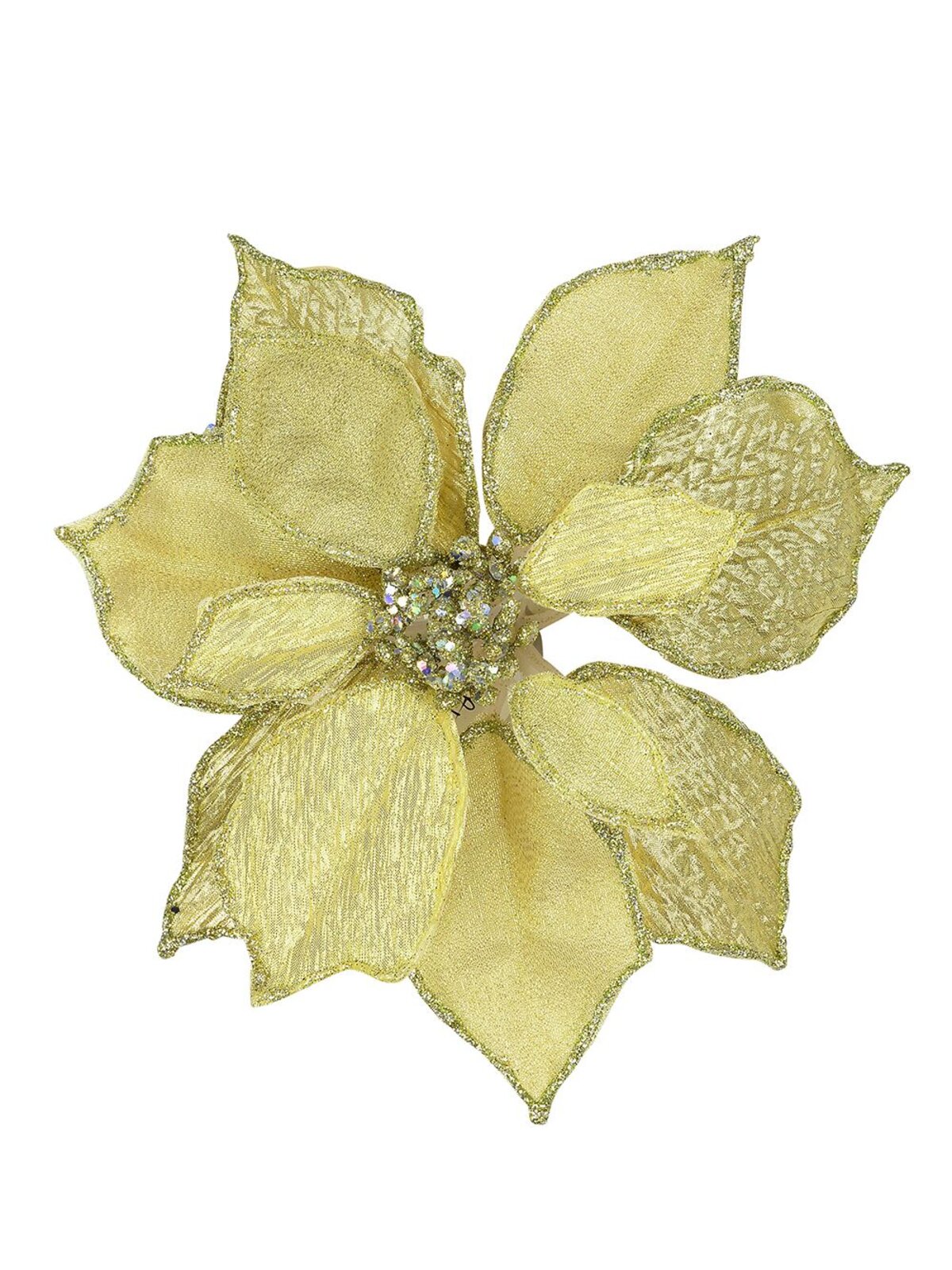 Gold Fabric Poinsettia Pick With Gold Edging - 27cm