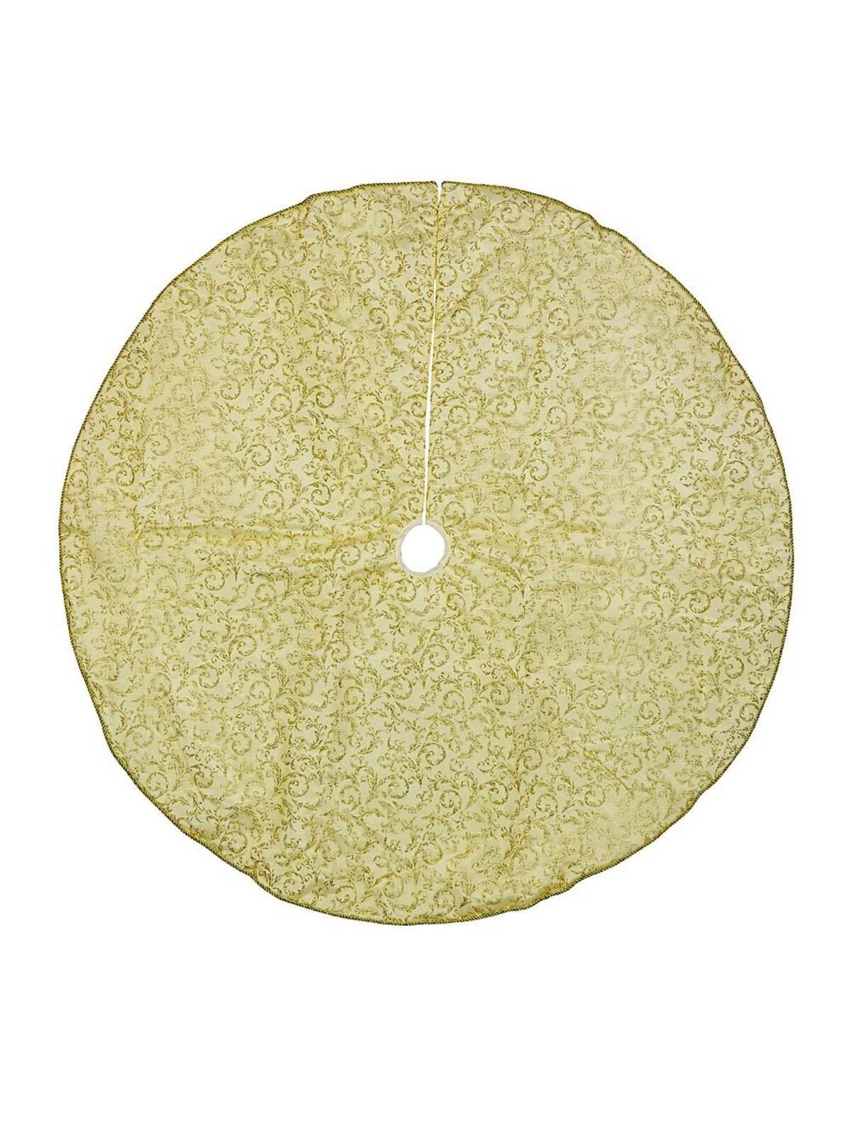Gold Glitter Tree Skirt With Traditional Print & Gold Cord Trim - 1.2m