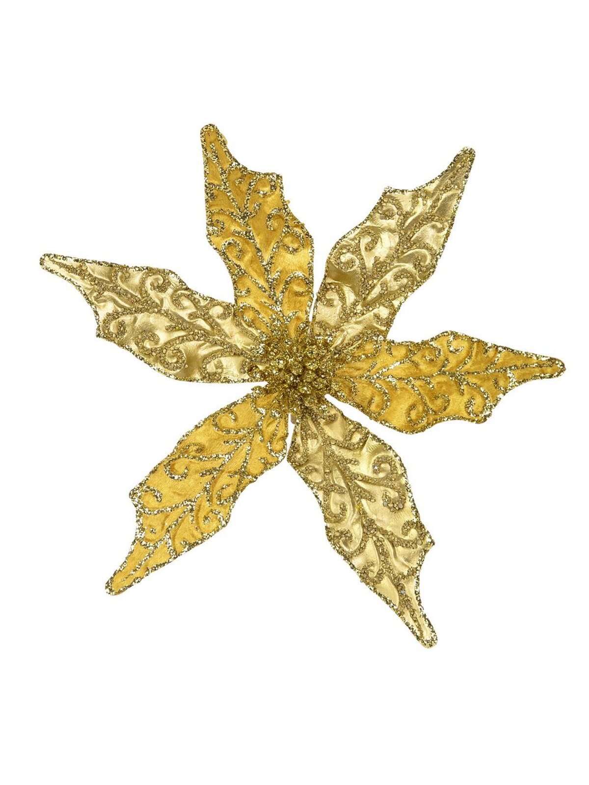 Gold & Gold Glitter Poinsettia Clip On Pick - 22cm