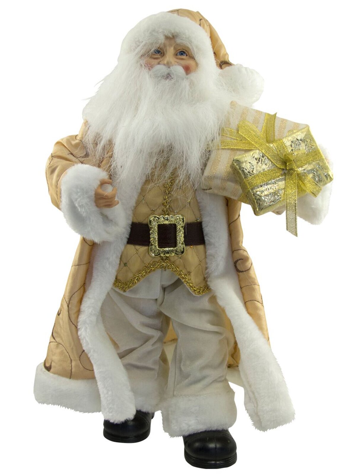 Gold & Ivory Suit Standing Decorative Santa With Gifts - 46cm