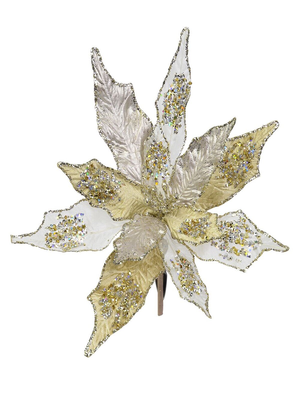 Gold & Platinum Poinsettia Clip On Pick - 22cm
