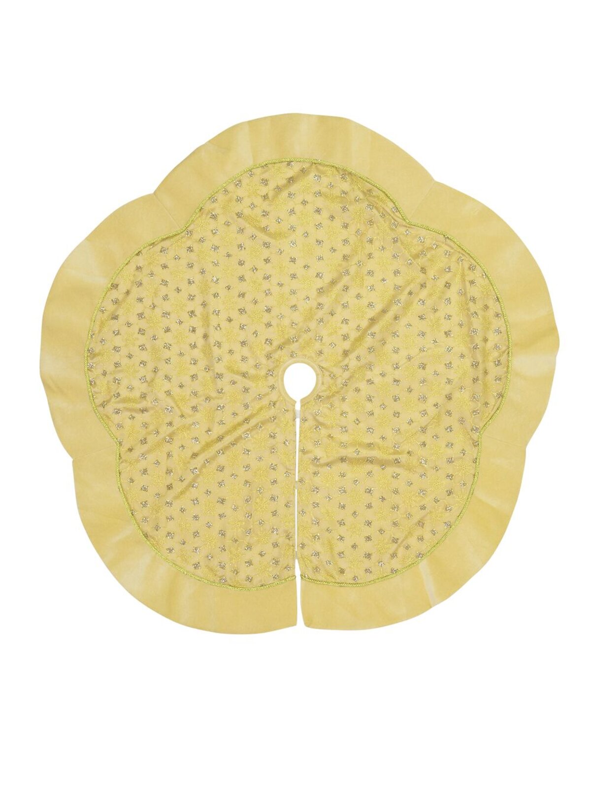 Gold Scalloped Tree Skirt With Gold Glitter Snowflake / Star Pattern - 1.2m