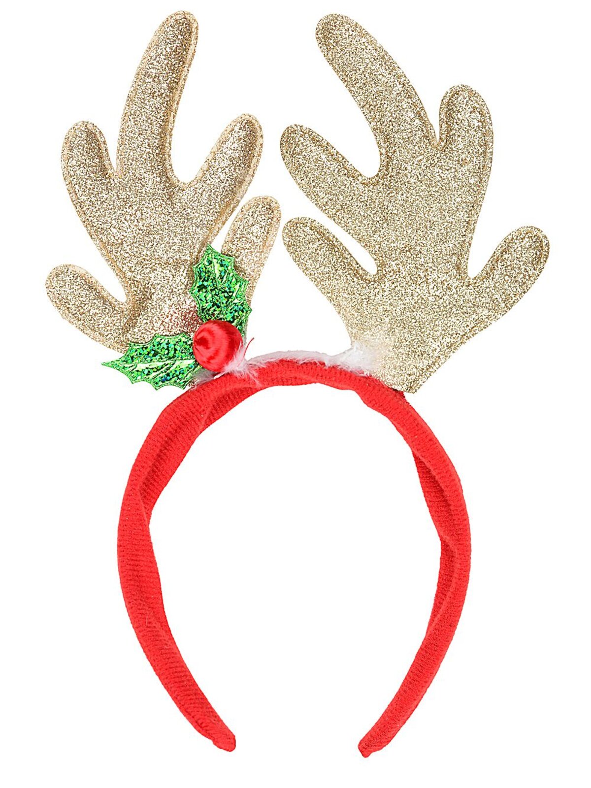 Gold Sequin Deer Antlers & Mistletoe Christmas Headband | One Size Fits Most