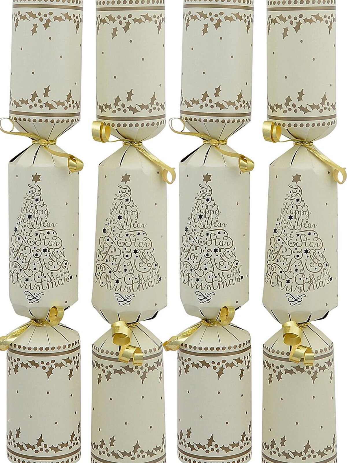 Gold Text Tree With Stars & Dots Cream Christmas Cracker Bon Bons - 50 x 26cm