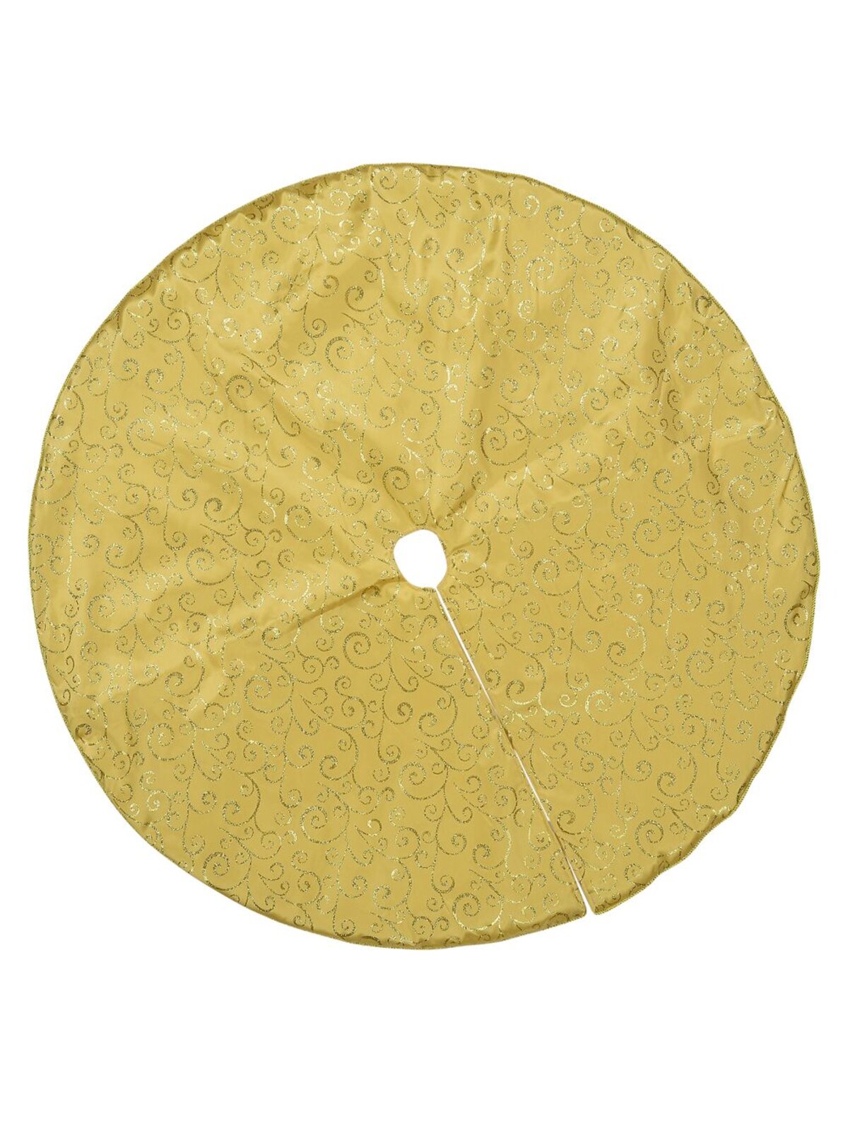 Gold With Glittered Gold Pattern & Metallic Gold Cord Tree Skirt - 1.2m