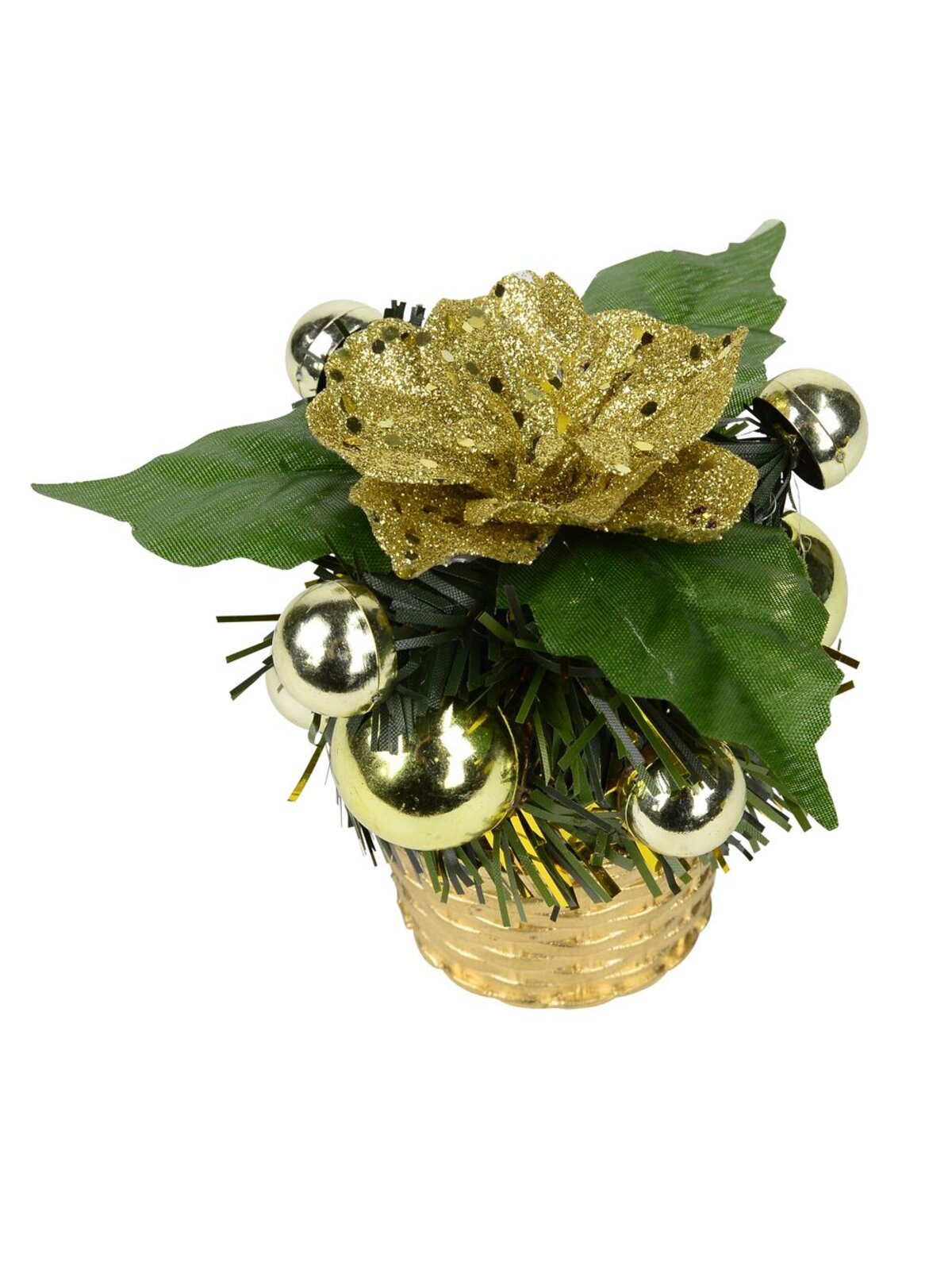 Gold Woven Basket With Greenery & Gold Flower Table Top Ornament - 10cm