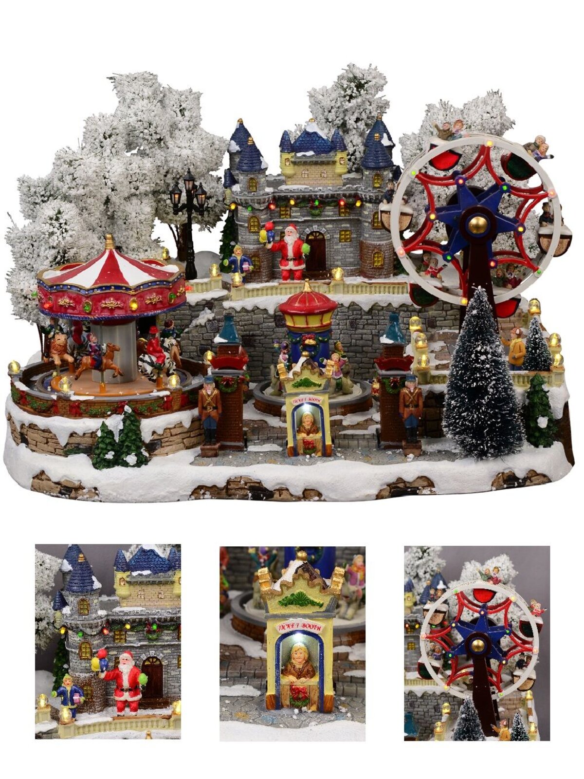 Grand Winter Fun Park Christmas Village Scene With Christmas Fair Rides - 47cm