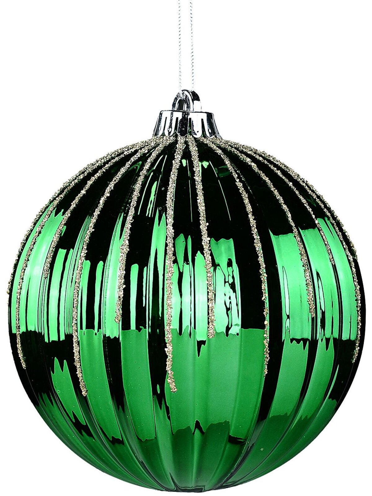 Green Dynamic Grand Pumpkin Ribbed Gold Glitter Bauble | 15cm