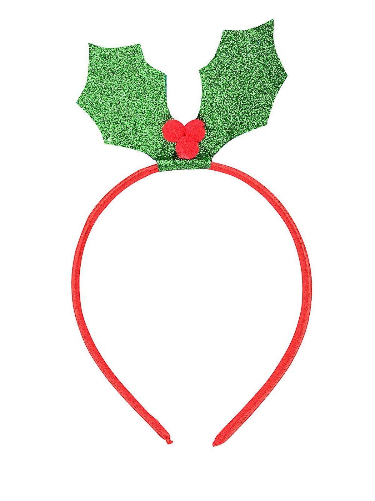Green Glitter Holly Leaf & Red Berries Christmas Headband | One Size Fits Most