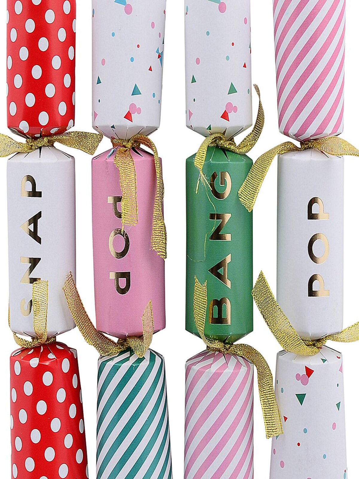 Green, White & Pink With Snap, Pop & Bang Cracker Bon Bons - 12 x 22cm