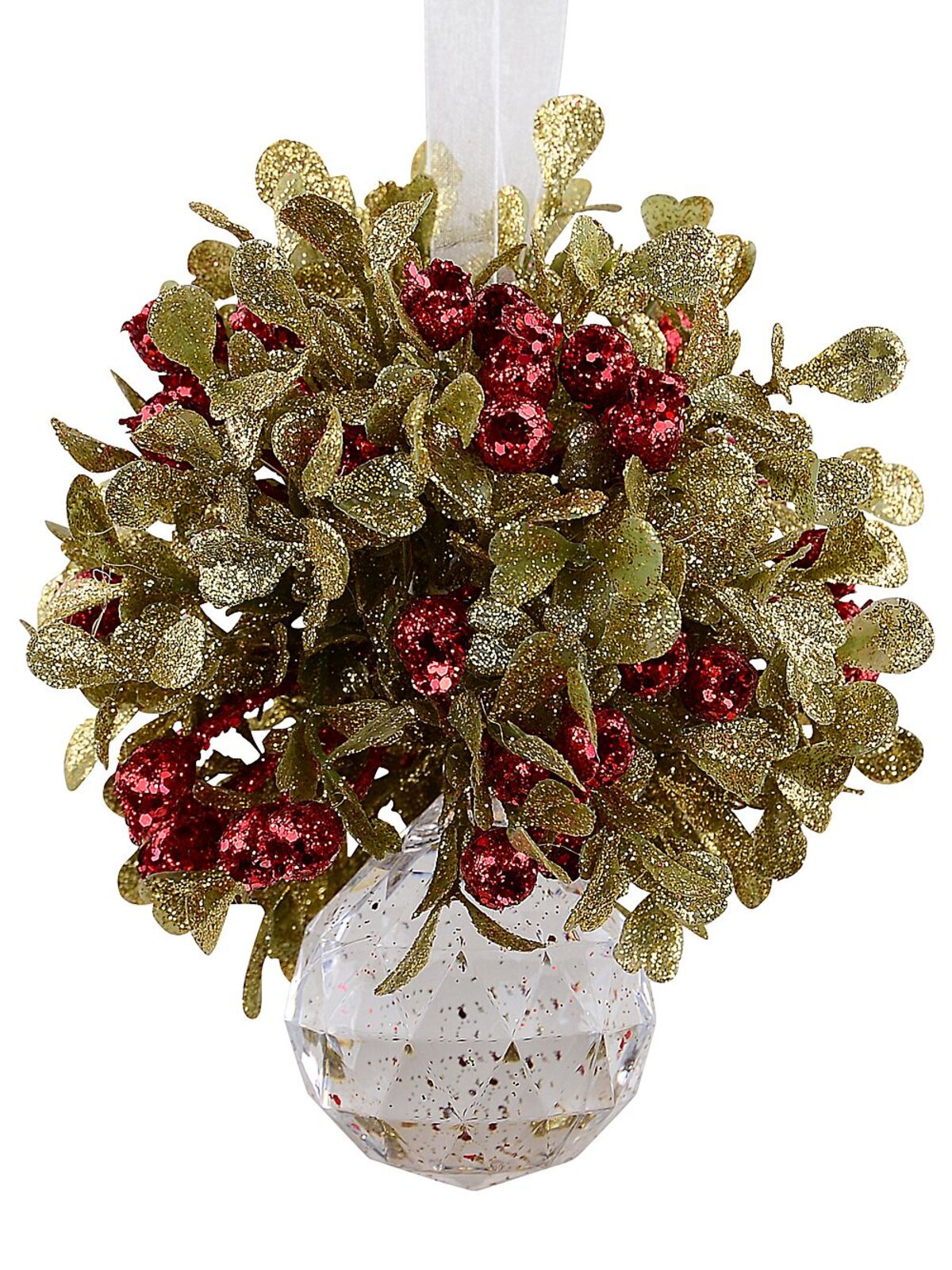 Hanging Decorative Mistletoe Cluster With Simulant Jewel Ornament - 12cm