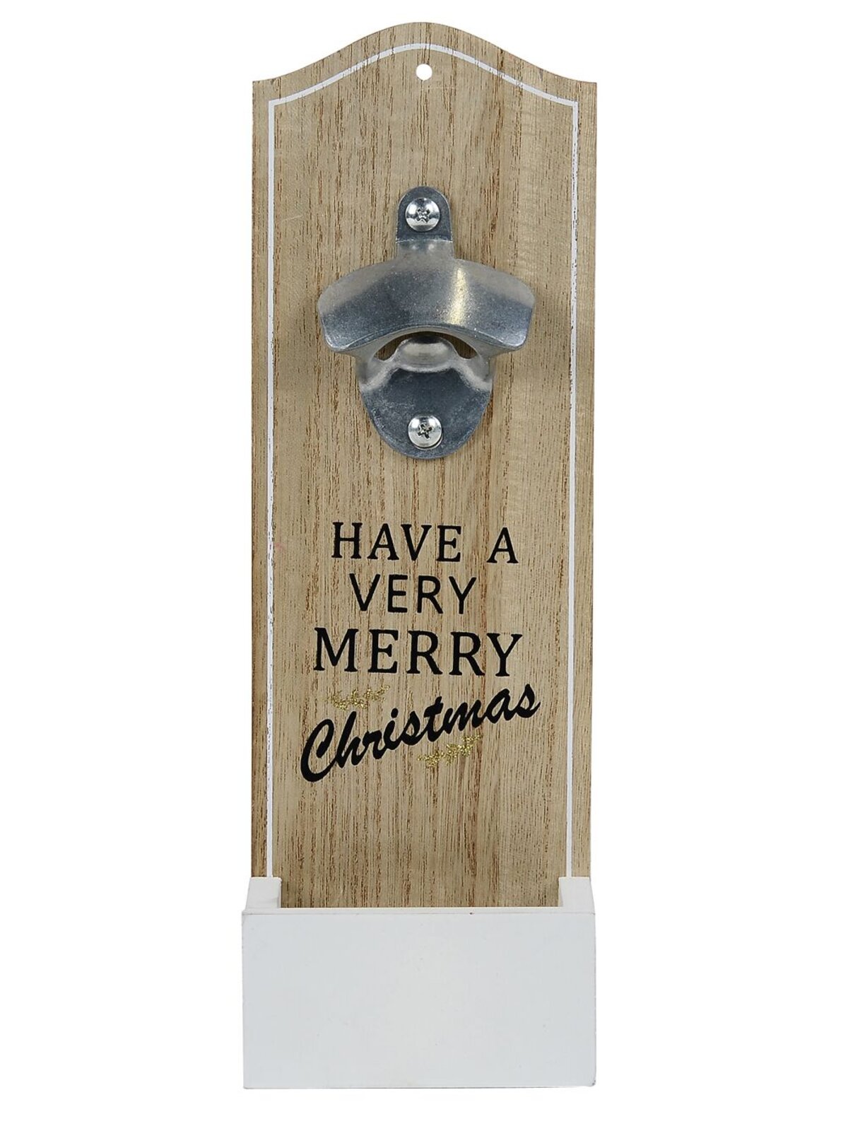 Have A Very Merry Christmas Wood Bottle Opener & Cap Catcher | 30cm