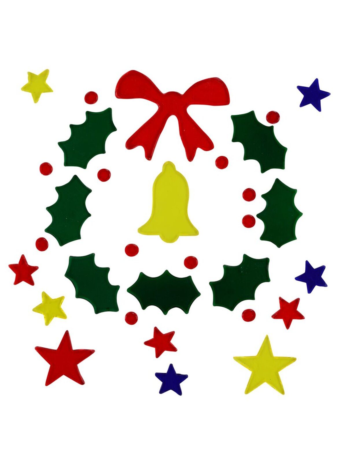 Holly Wreath, Bell & Stars Gel Christmas Window Cling Decoration - 23cm