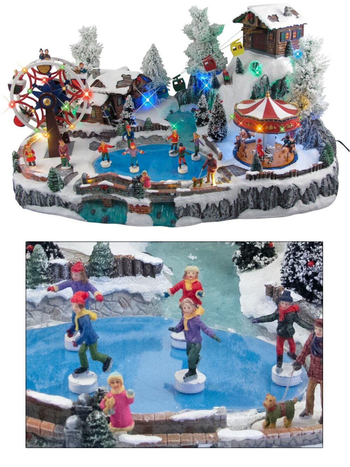 Illuminated, Animated & Musical Winter Resort Village Scene Ornament - 66cm